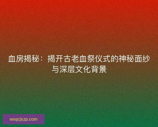 血房揭秘：揭开古老血祭仪式的神秘面纱与深层文化背景