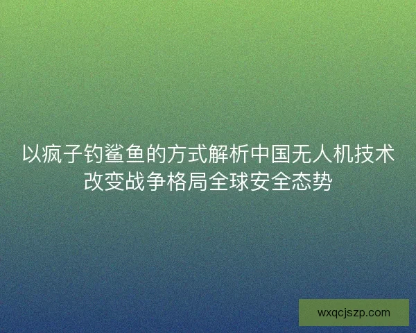以疯子钓鲨鱼的方式解析中国无人机技术改变战争格局全球安全态势 以疯子钓鲨鱼的方式解析中国无人机技术改变战争格局全球安全态势